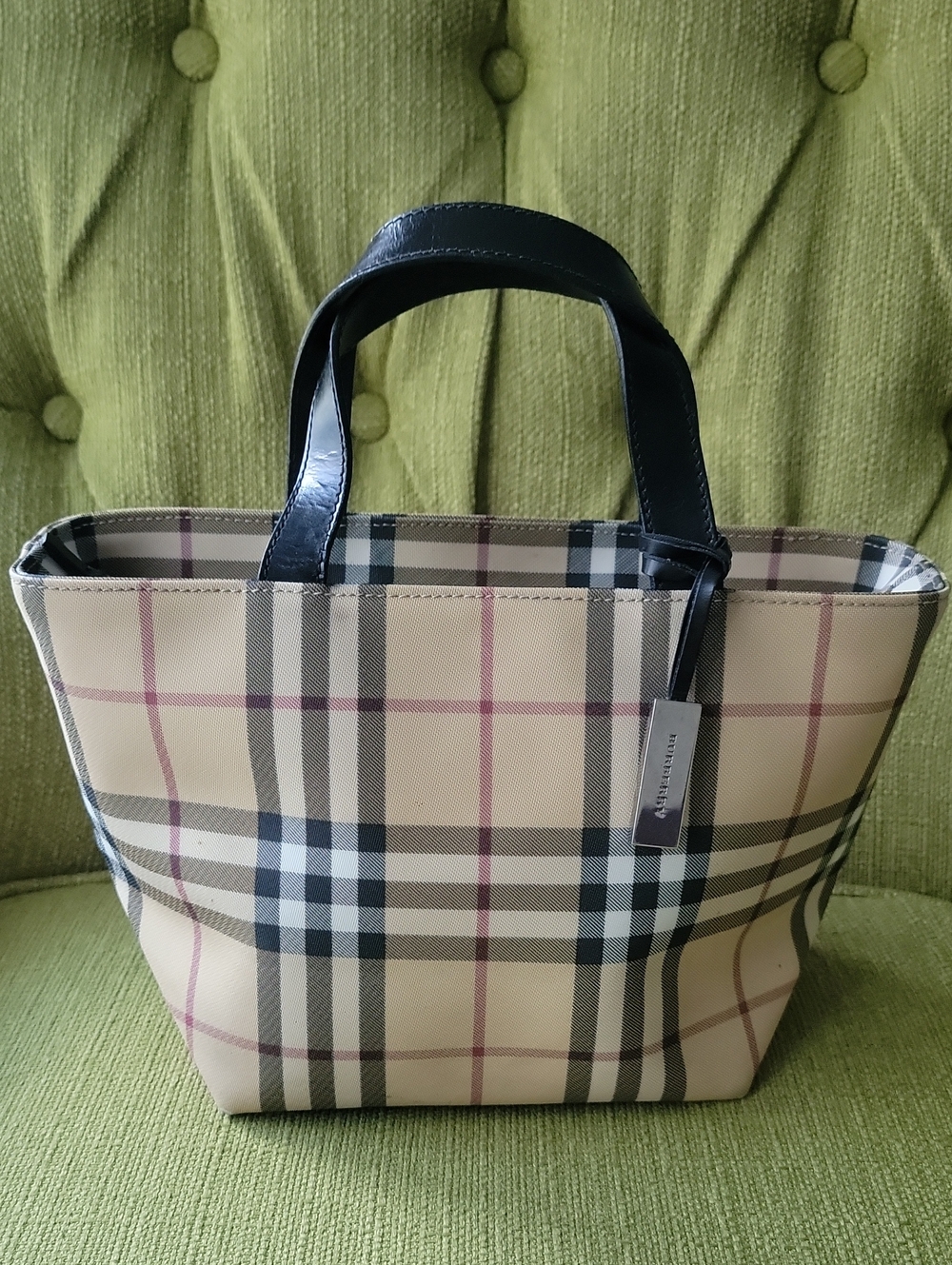 Burberry Beige Vintage Nova Plaid Mini Tote Bag.